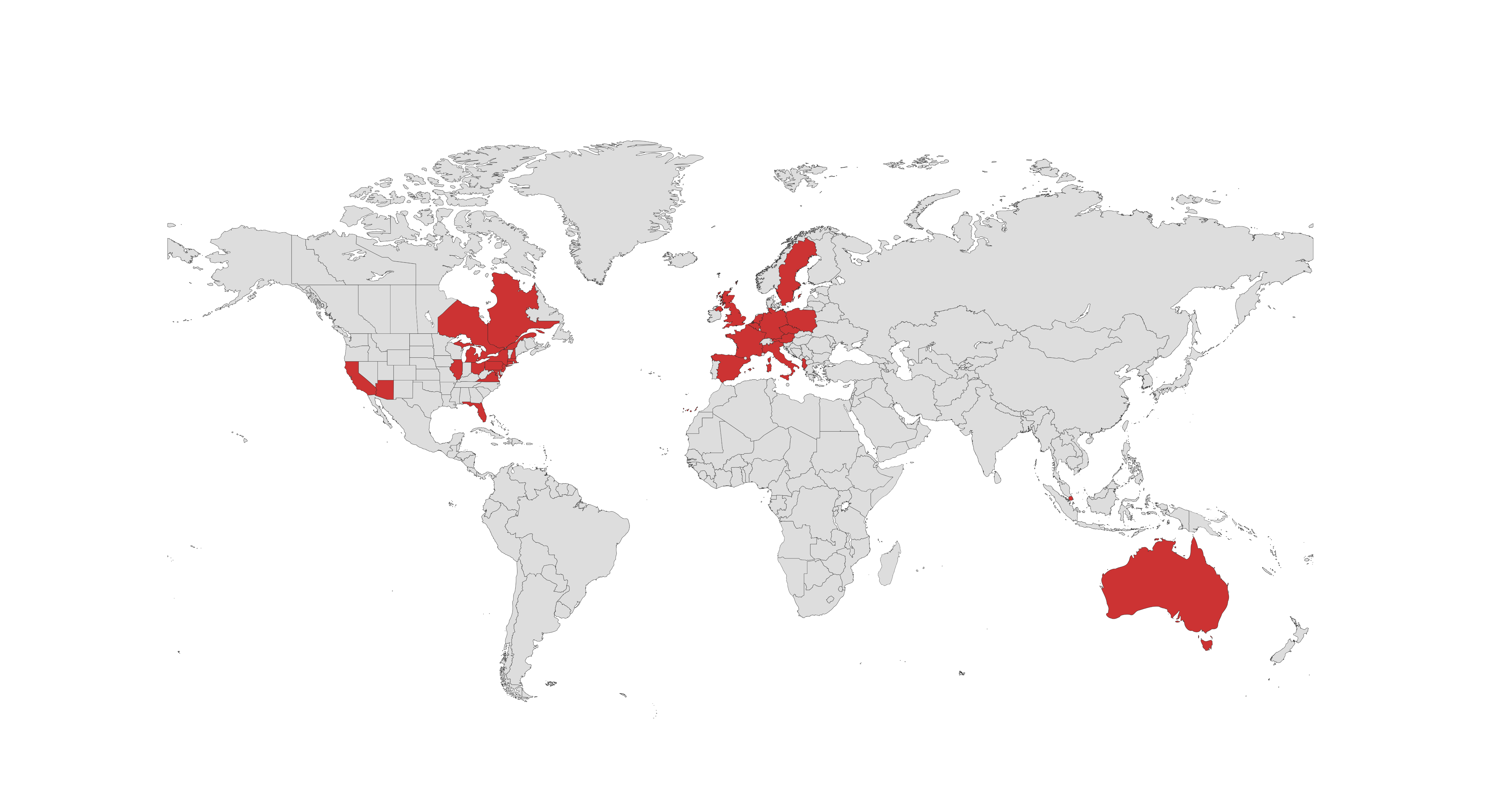 Harta botërore e shtrirjes së United Diaspora for Albania